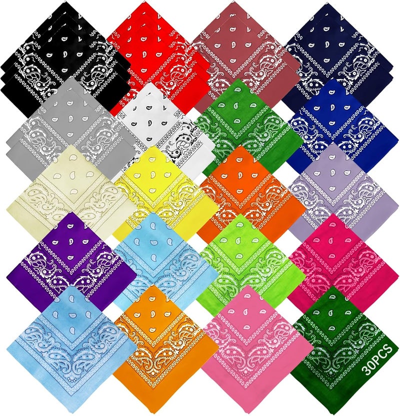 12-44pcs Bandanas for Men Women Paisley Large Bandana Black Red White Head Wrap Headbands Cowboy Handkerchief